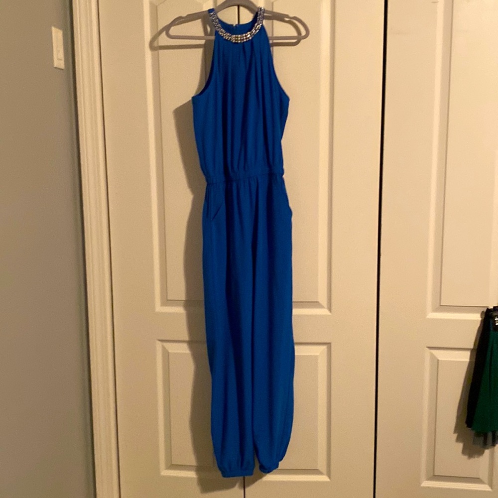 Royal Blue Embellished Halter Neck Jumper